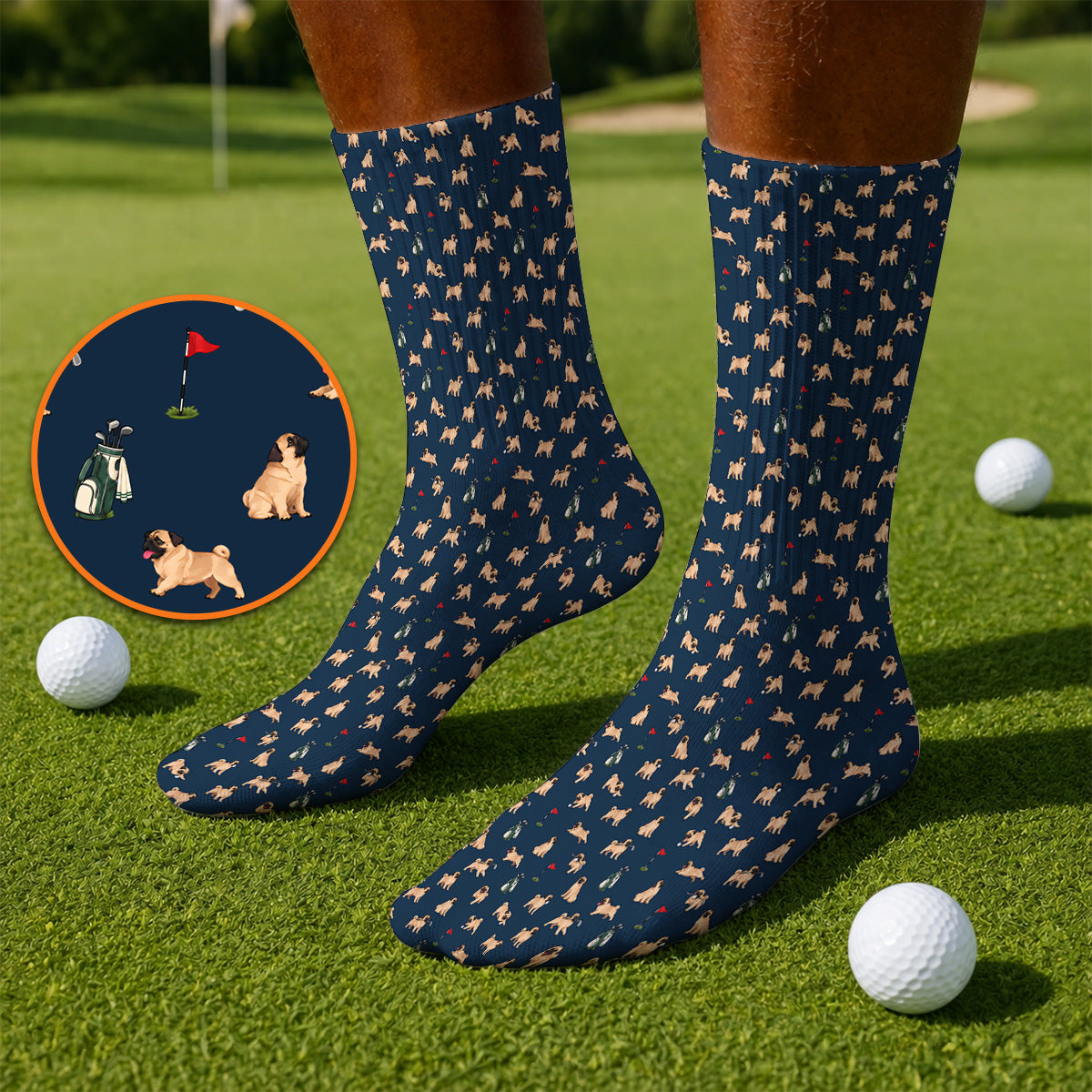 For Dog Lovers Crazy Pug Golf Socks, Pug Pattern Golf Sock, Golf Gift For Golfers