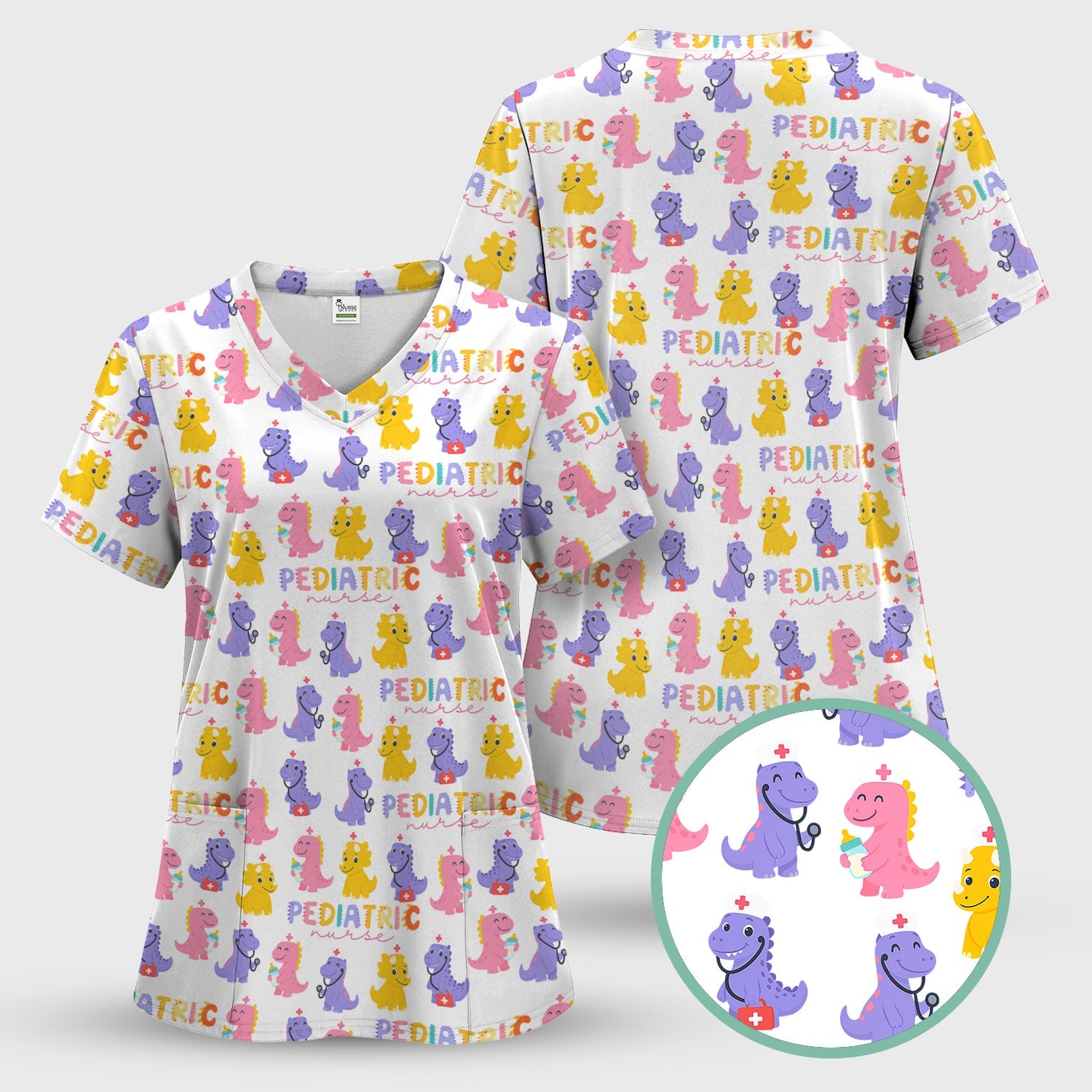 Funny Dinosaur Nurse Shirt - Cute T-Rex with Stethoscope & Medical Kit Graphic Tee - Multiple Color Options Gift for Women PEDS RN LPN
