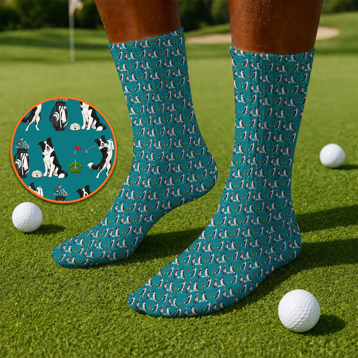 Border Collie Golf Socks, Border Collie Pattern Golf Sock for Dog Lovers, Funny Golf Gift for Golfer