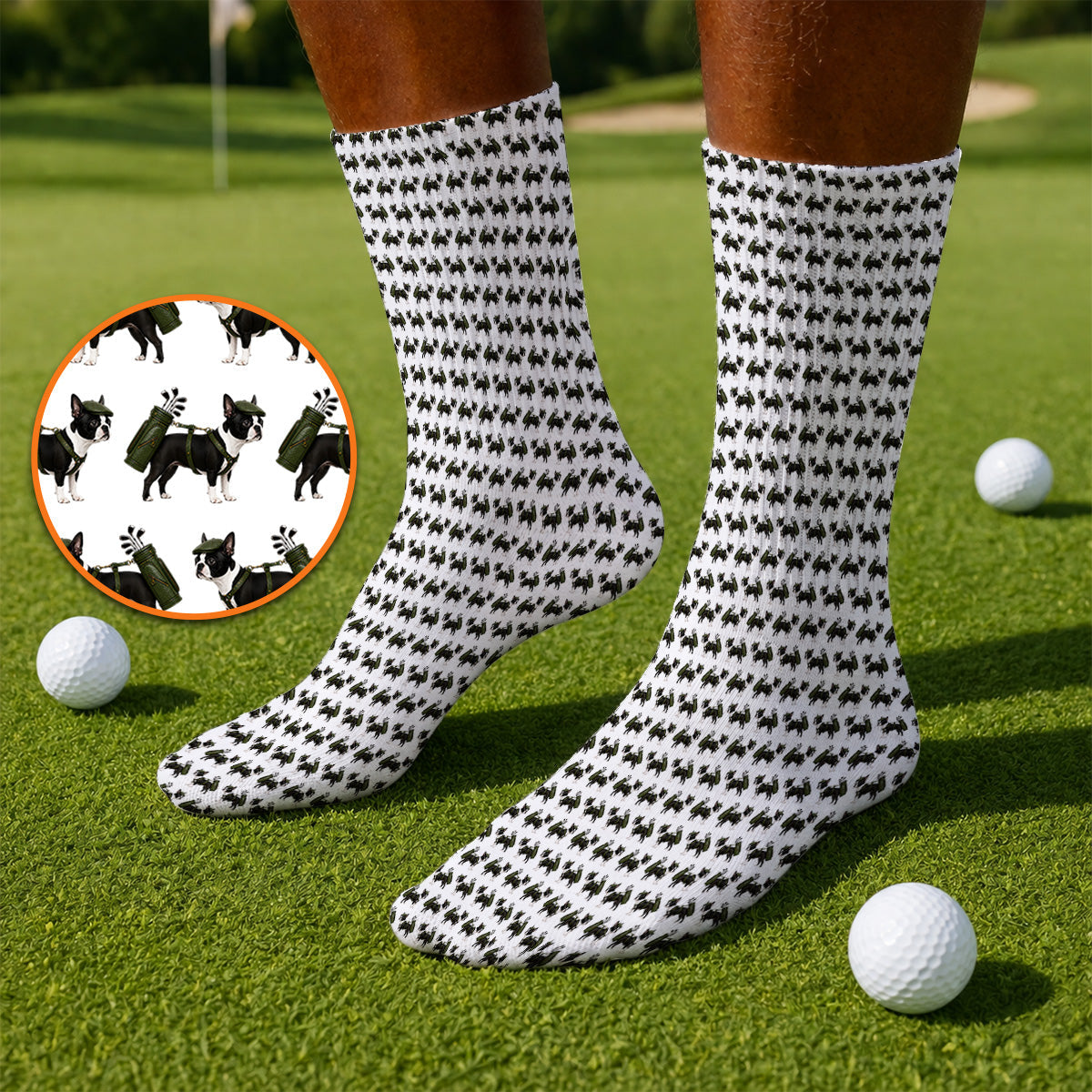 Crazy Boston Terrier Pattern Golf Socks, Boston Terrier Golf Sock, Golf Gift For Golfer