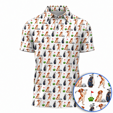 Brittany Spaniel Dogs Golf Pattern Polos, Crazy Brittany Spaniel Golf Shirt, Golf Gift for Golfers