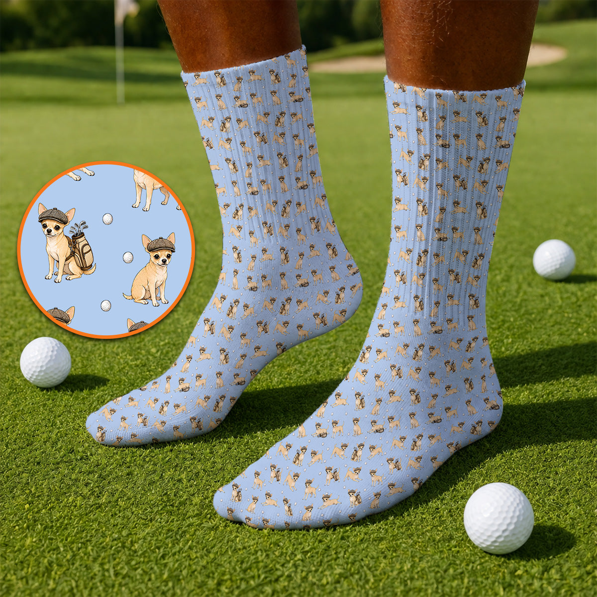 Funny Chihuahua Golf Socks, Cute Chihuahua Pattern Golf Sock for Dog Lovers, Golf Gift For Golfer