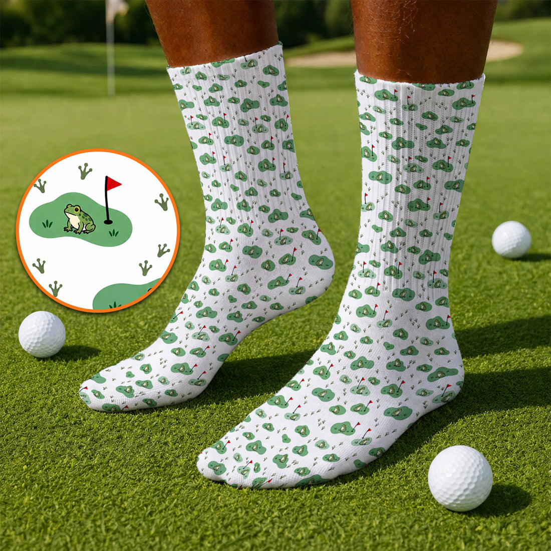 Cute Frog Golf Socks, Crazy Frog Golf Pattern Sock, Golf Gift For Golfer