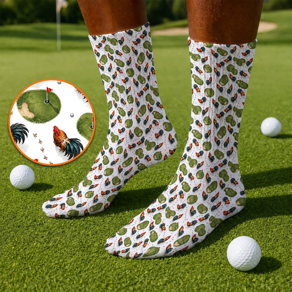 Vintage Rooster Golf Socks, Chicken Pattern Golf Sock For Rooster Lovers, Golf Gift For Golfers