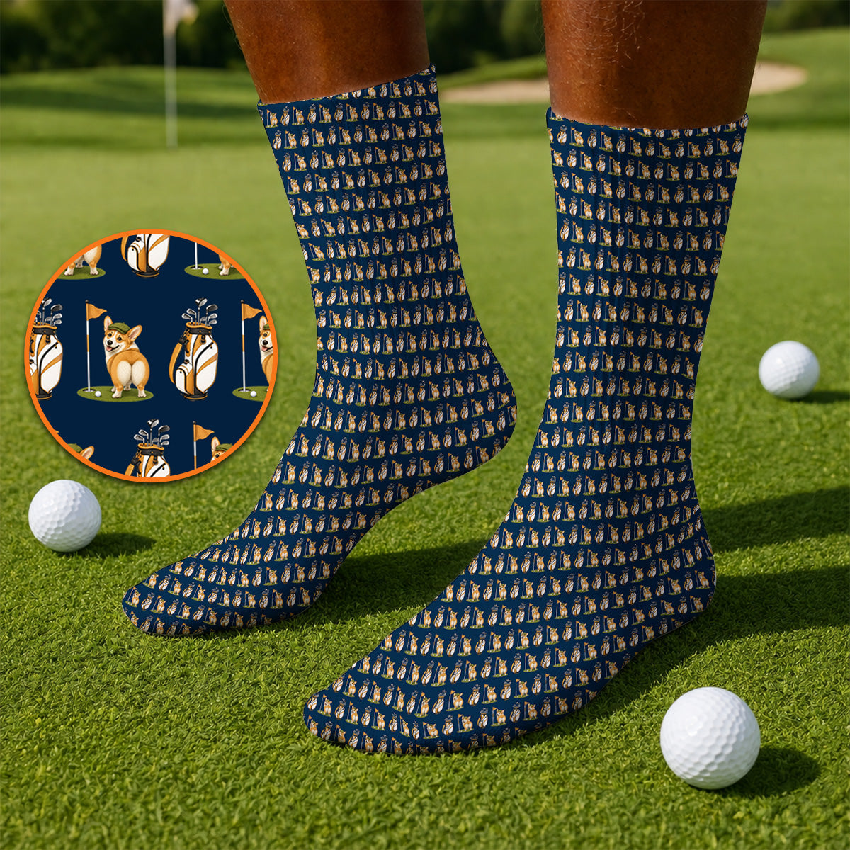 Funny Corgi Golf Socks, Corgi Pattern Golf Sock, Golf Gift For Golfer