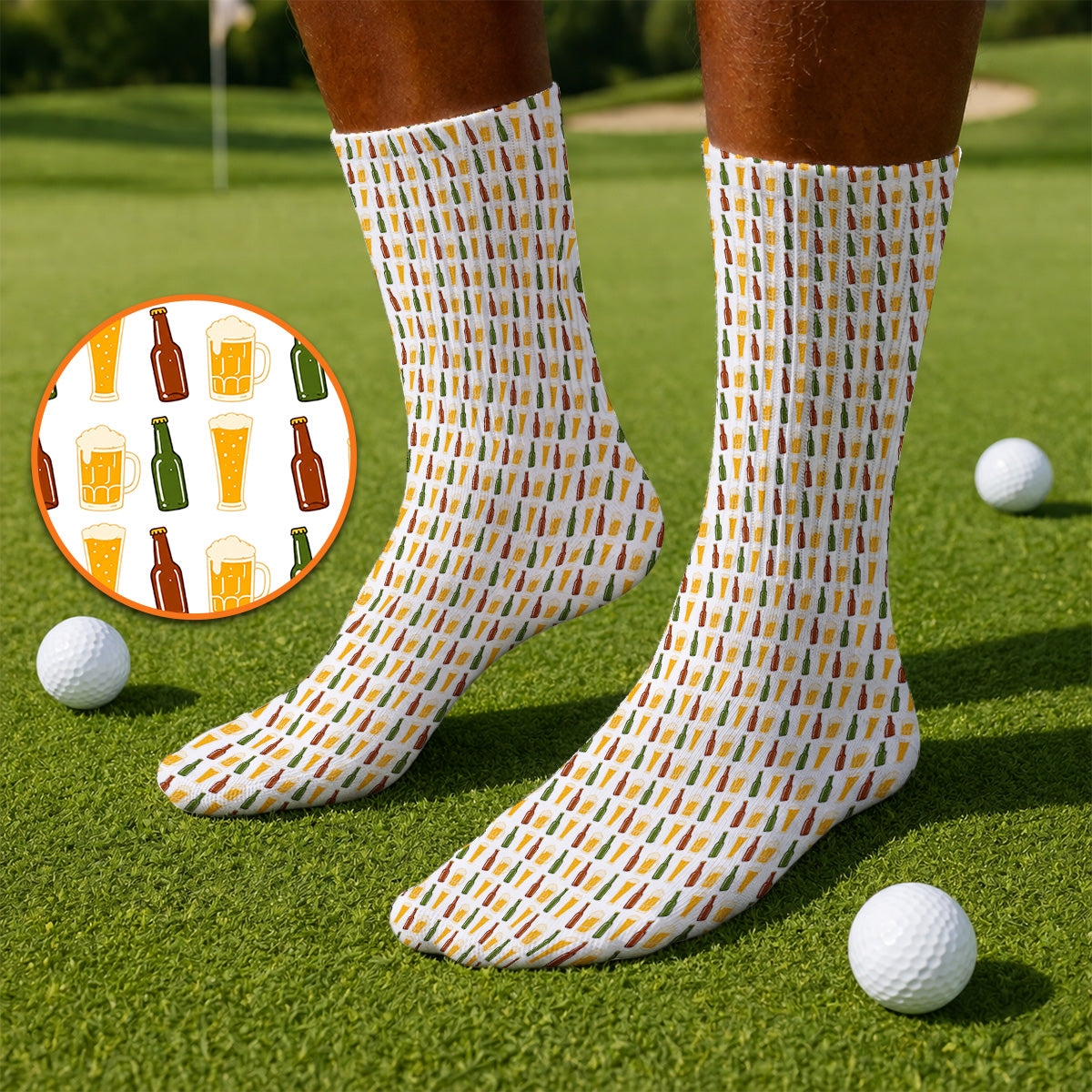 Beer Bottles Golf Socks, Vintage Beer Pattern Golf Sock, Funny Golf Gift For Golfer