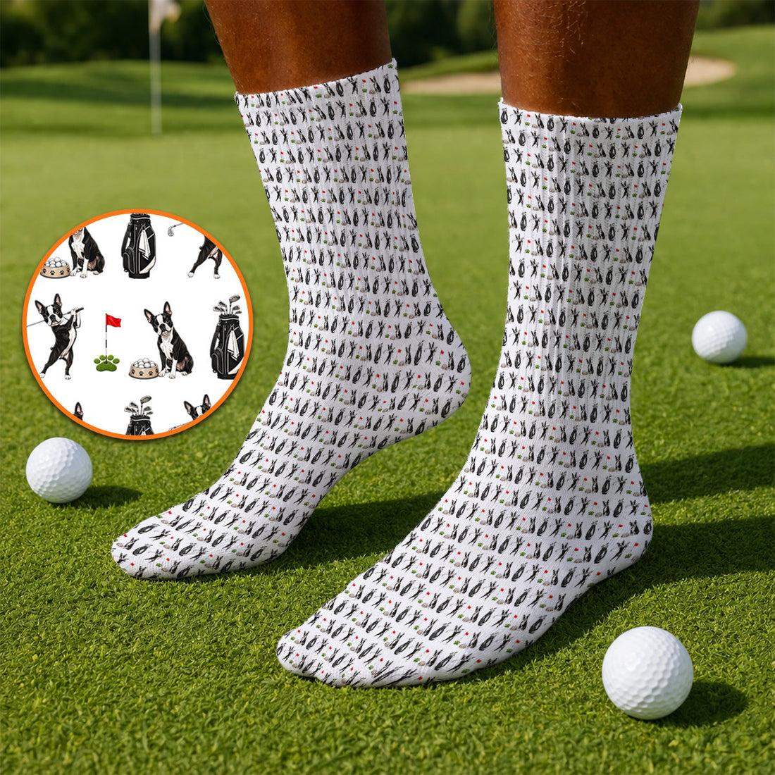 Funny Boston Terrier Pattern Golf Socks, Boston Terrier Golf Sock, Golf Gift For Golfer