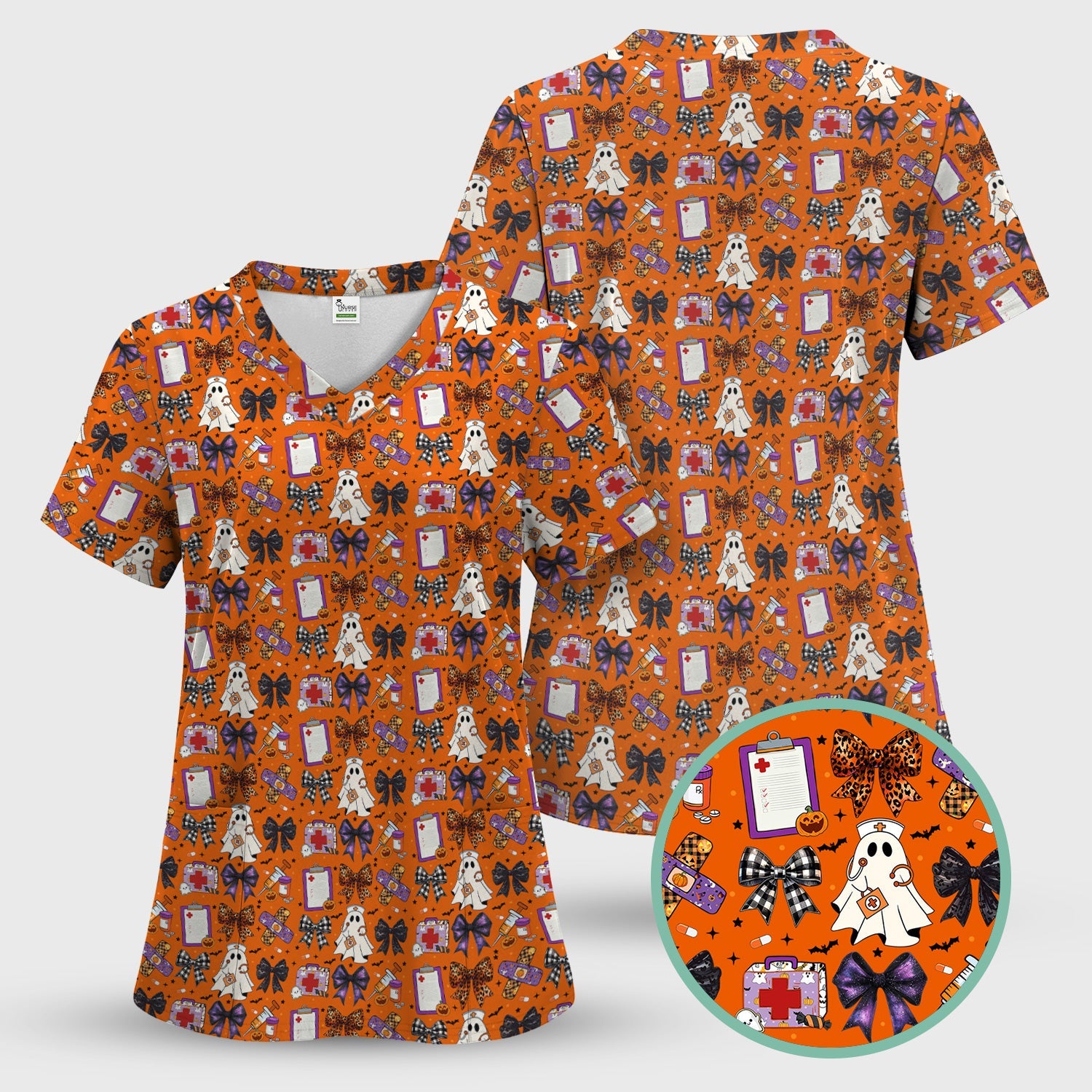 Cute Halloween Shirt for Nurses - Spooky Ghost Pumpkin & Medical Icons Graphic Tee - Gift for RN LPN CNA