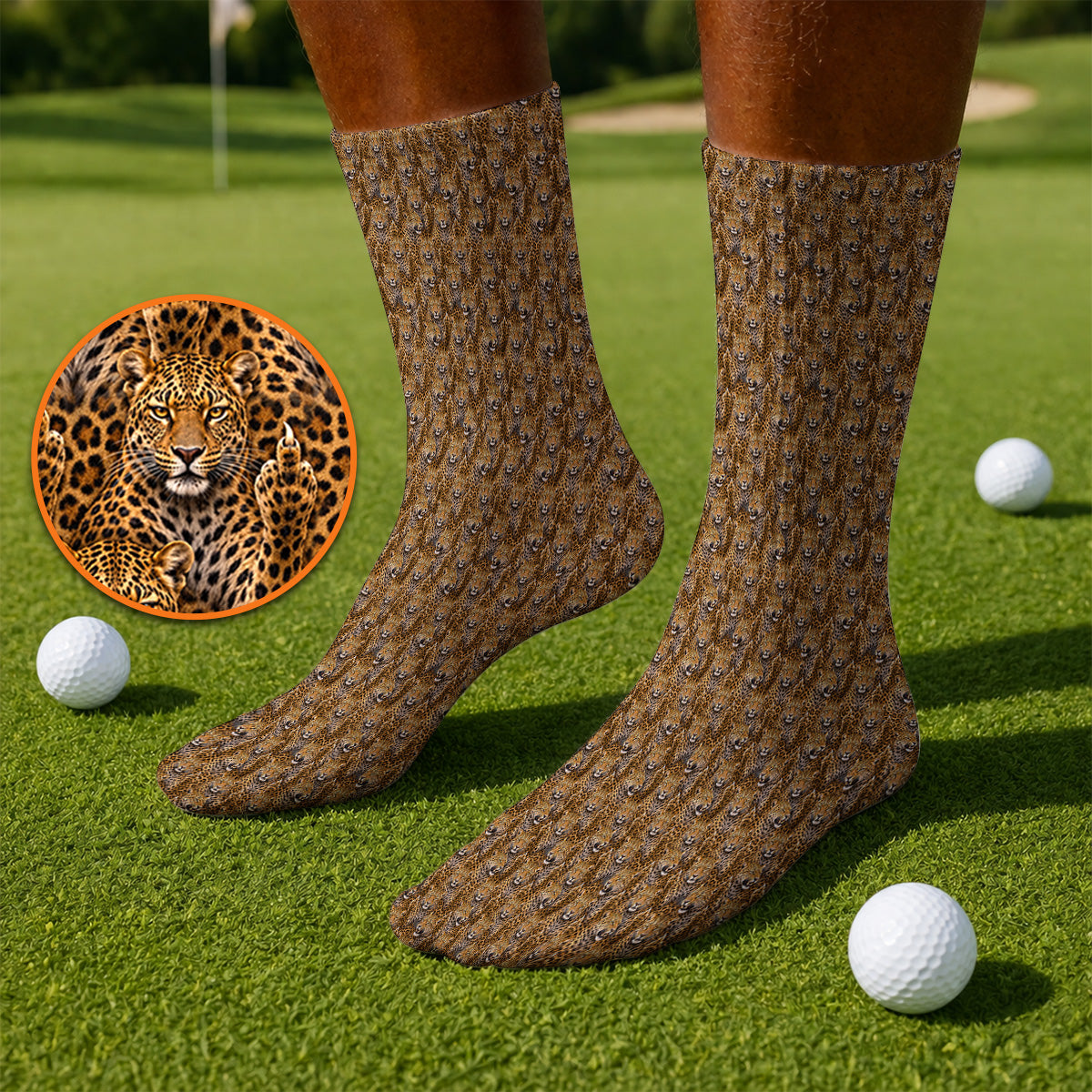 Funny Leopard Golf Socks, Bold Leopard Pattern Golf Sock, Wild Safari Gift For Golf Lovers
