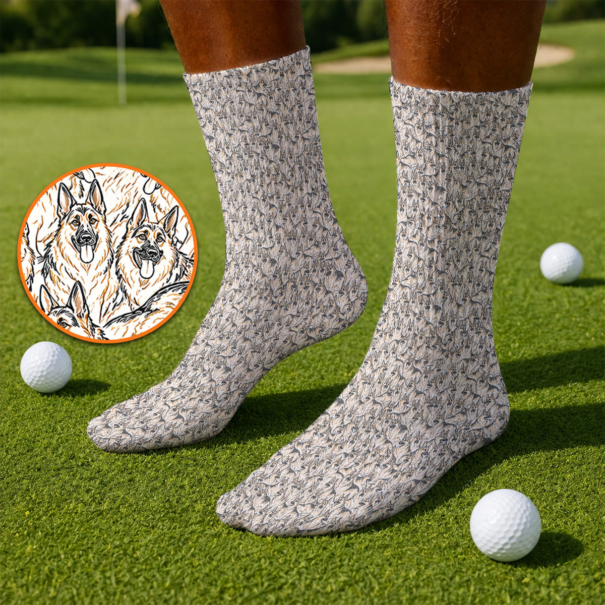 German Shepherd Golf Socks, Crazy German Pattern Golf Sock, Golf Gift For Golfers