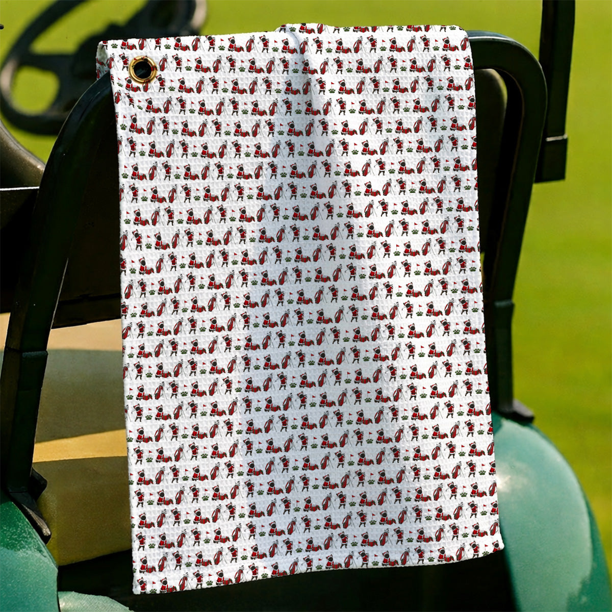 Christmas French BullDog Pattern Golf Towels, Funny Santa French BullDog Holiday Golf Towel, Xmas Golf Gift For Golfers