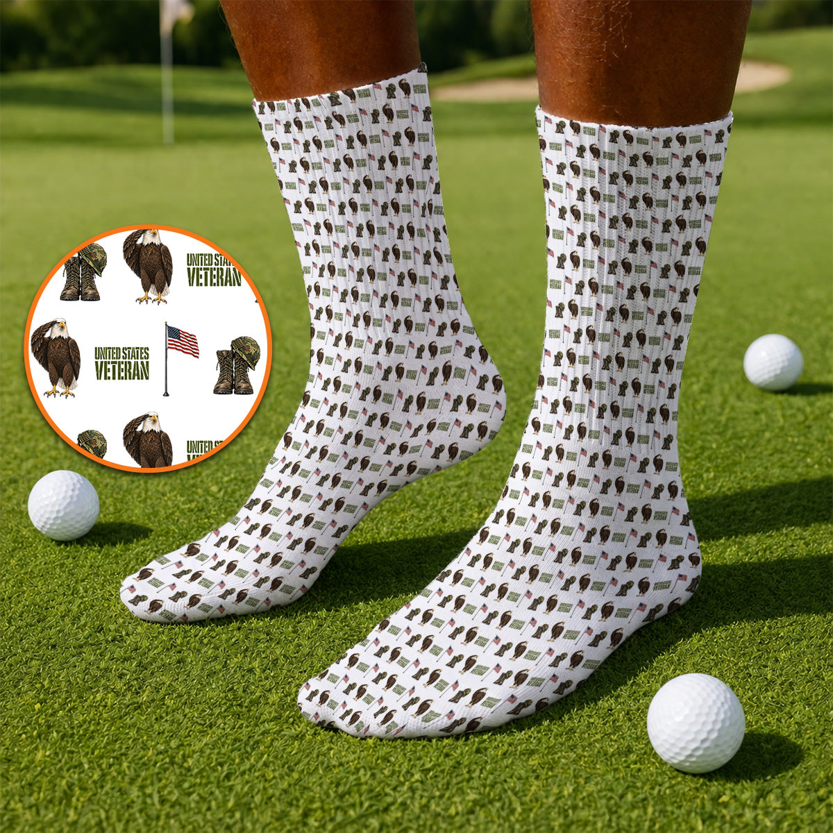 United States Veteran Pattern Golf Socks, American Eagle & Military Tribute Golf Sock, Patriotic USA Veteran Gift for Golfers