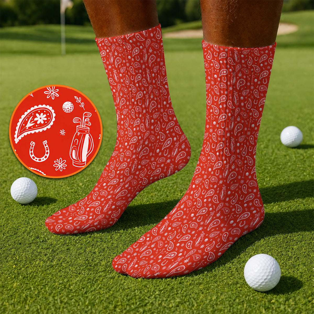Cowgirl Paisley Pattern Golf Socks, Pink Western Golf Sock, Cute Paisley Golf Gift For Golfers