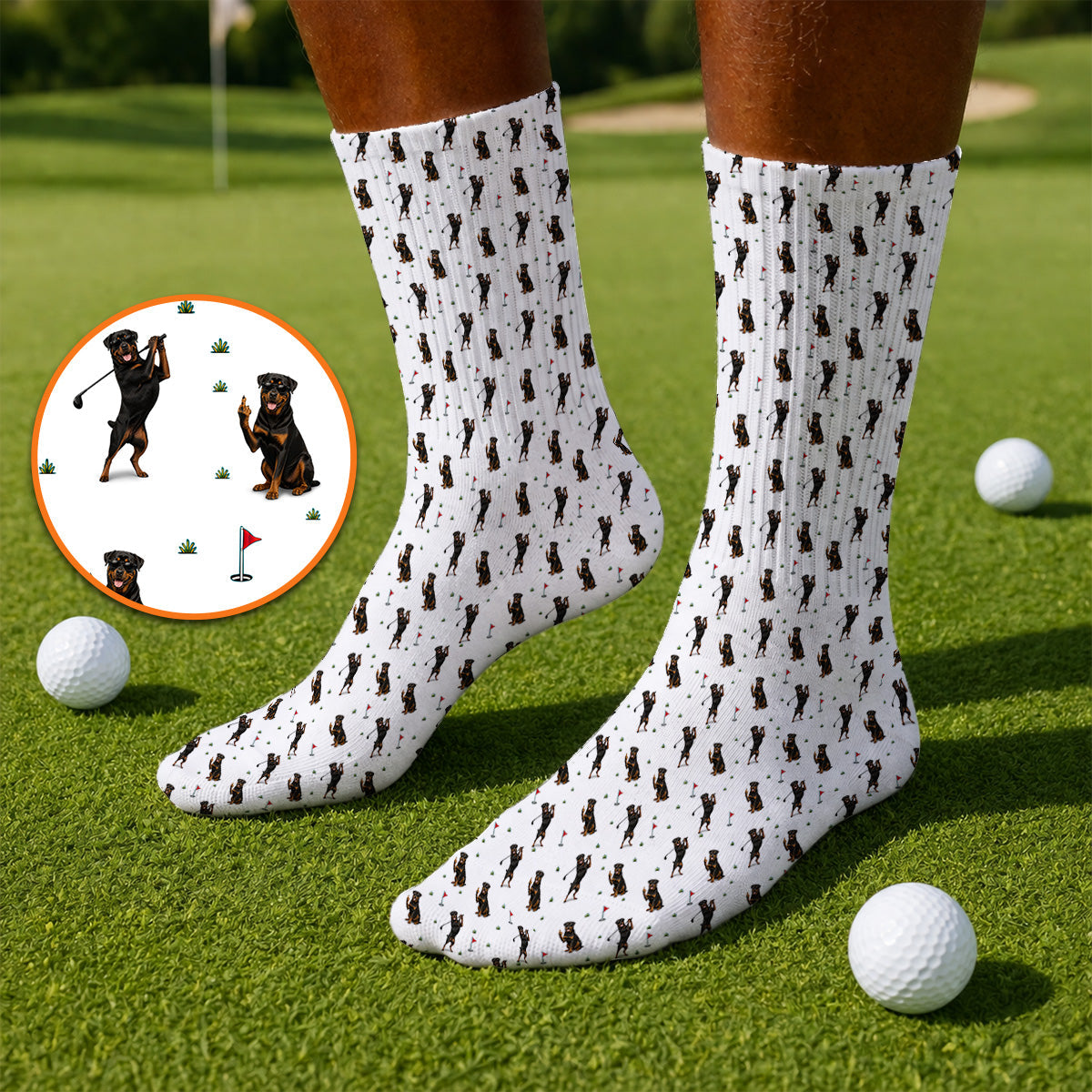 Rottweiler Golf Pattern Socks, Funny Rottweiler Playing Golf Sock, Dog Lover Gift For Golfer