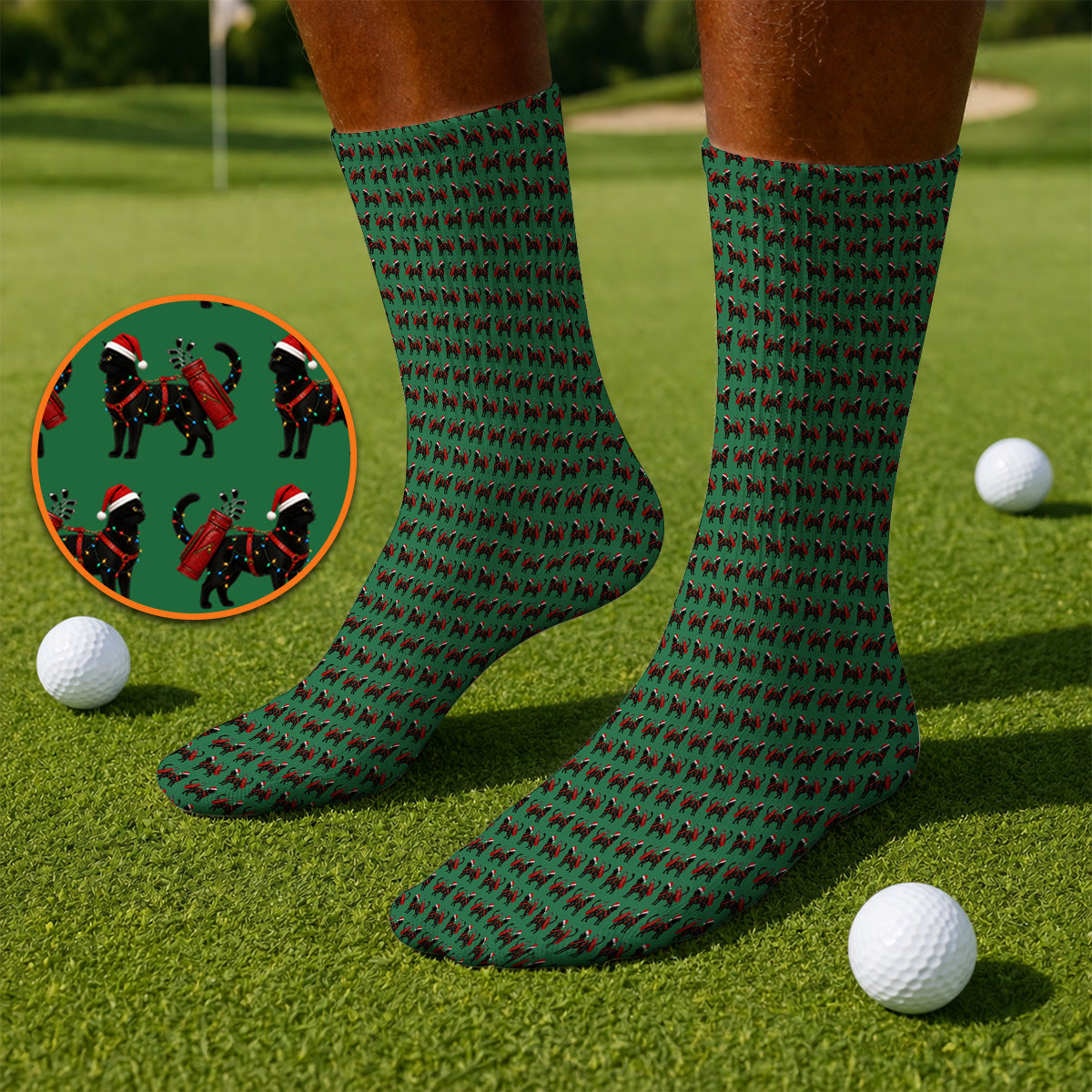 Black Cat Christmas Golf Socks, Crazy Cats Golf Sock For Xmas Holiday, Golf Gift For Cat Loving Golfer