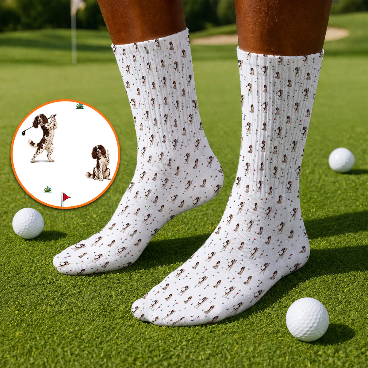 English Springer Spaniel Golf Socks, Dog Pattern Golf Sock, Crazy Golf Gift For Golfers