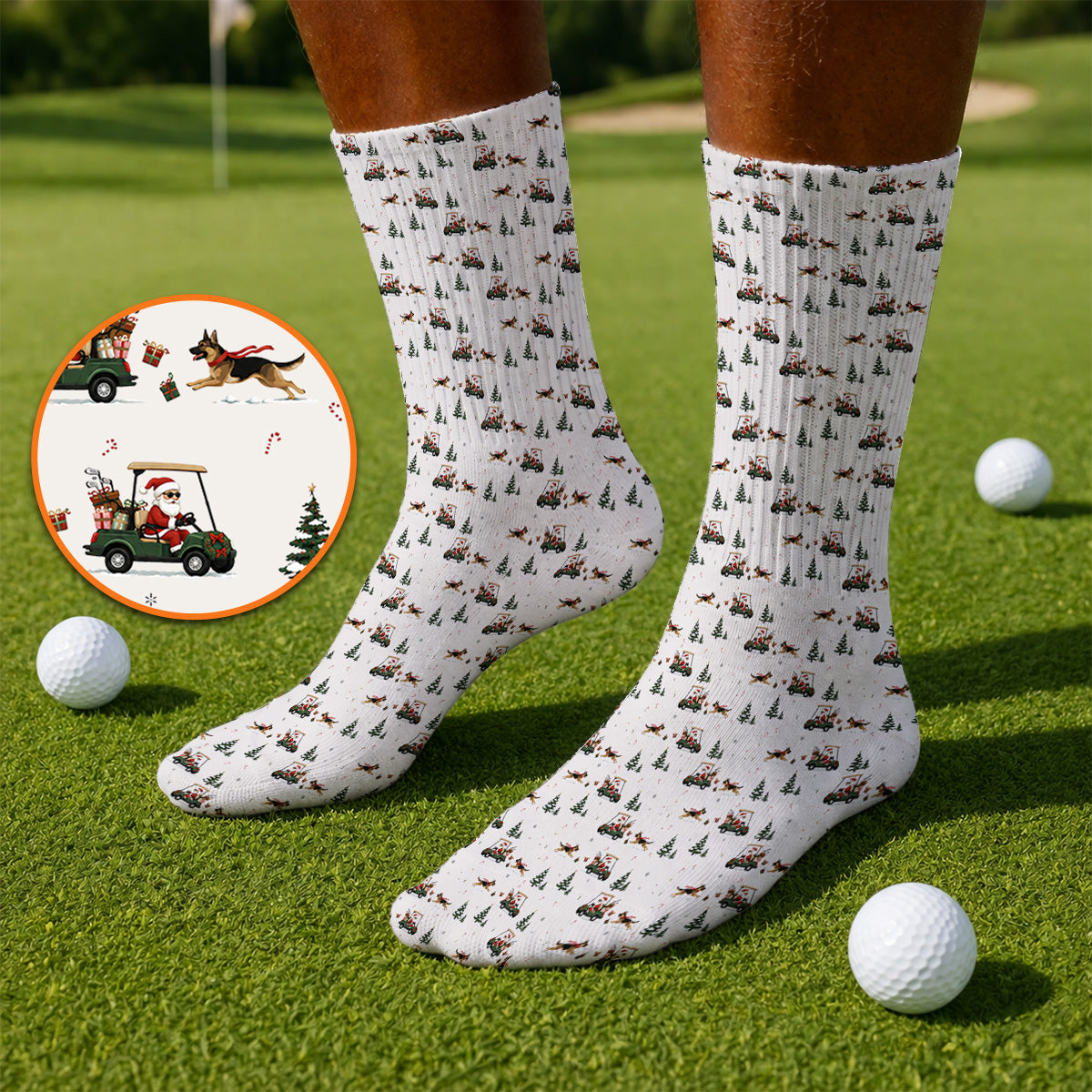German Shepherd Pattern Golf Socks, German Christmas Golf Cart Sock, Festive Golf Gift for Dog Lovers