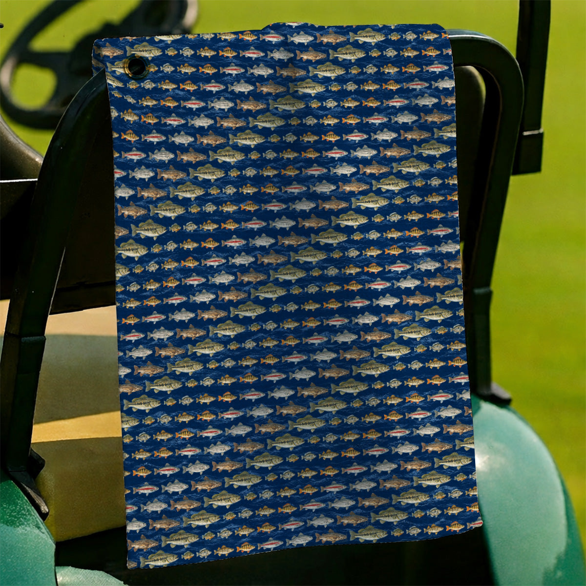 Freshwater Fishing Pattern Golf Towels, Bass Trout Catfish & Perch Golf Towel, Fishing Gift For Golfer