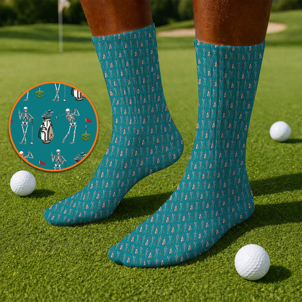 Skeleton Pattern Golf Socks, Funny Skeleton Golf Sock, Golf Gift For Golfer