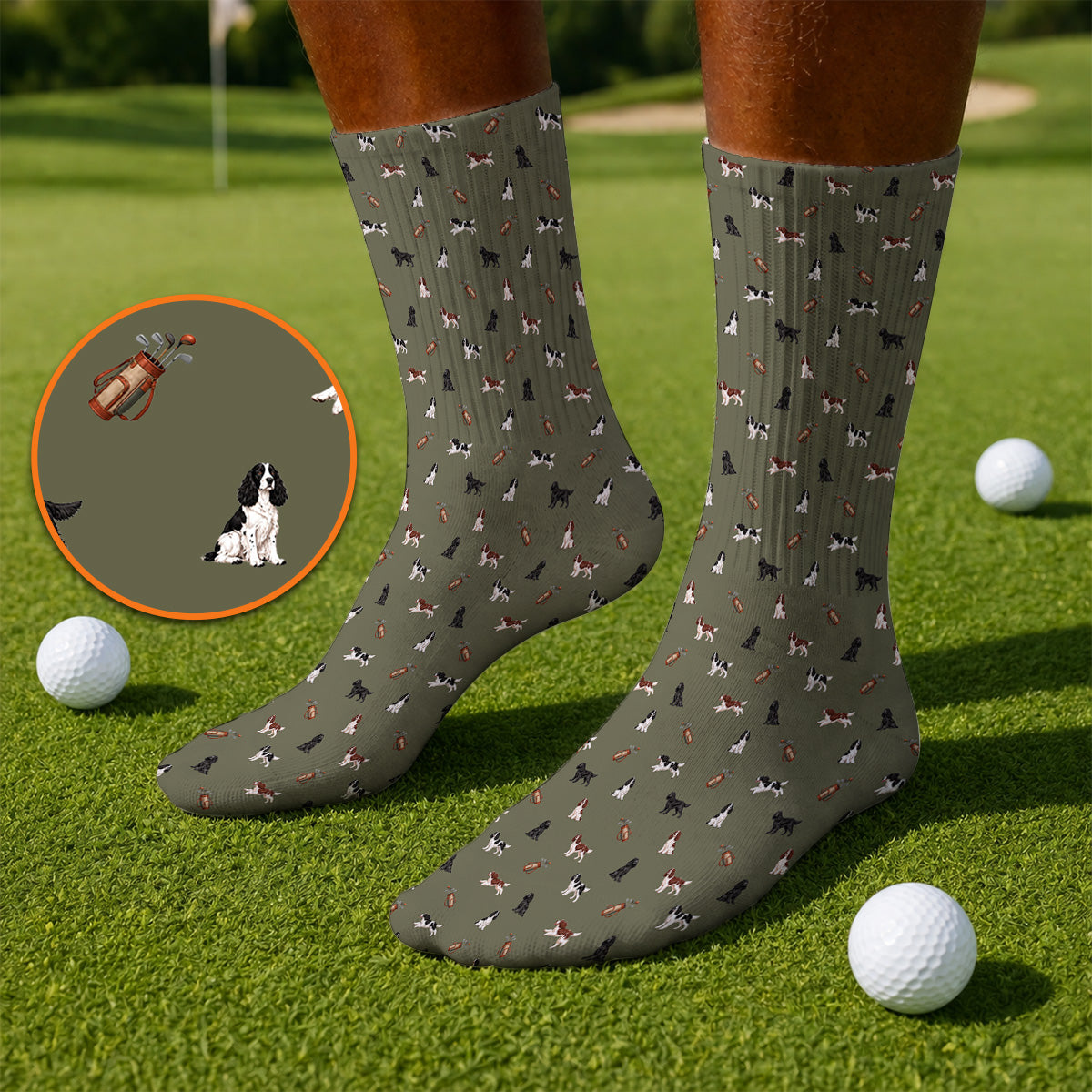 English Springer Spaniel Golf Socks, Funny Dog Pattern Golf Sock, Golf Gift For Golfers
