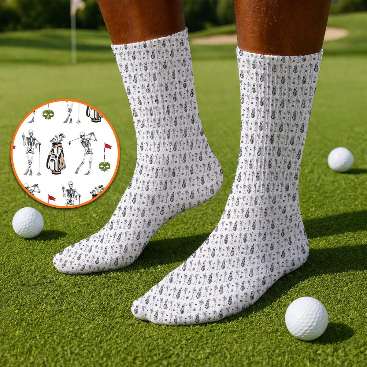 Skeleton Pattern Golf Socks, Funny Skeleton Golf Sock, Golf Gift For Golfer