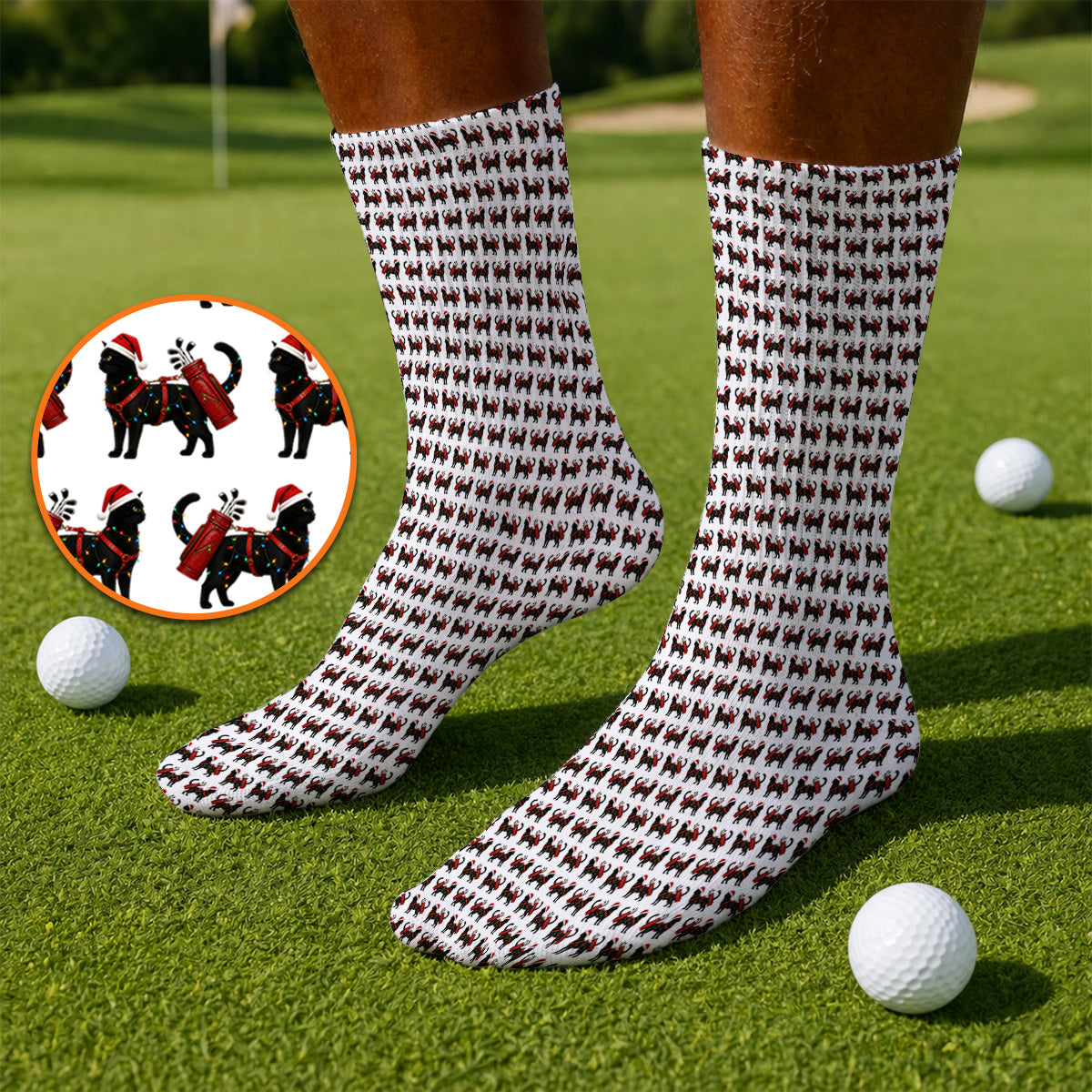 Black Cat Christmas Golf Socks, Crazy Cats Golf Sock For Xmas Holiday, Golf Gift For Cat Loving Golfer