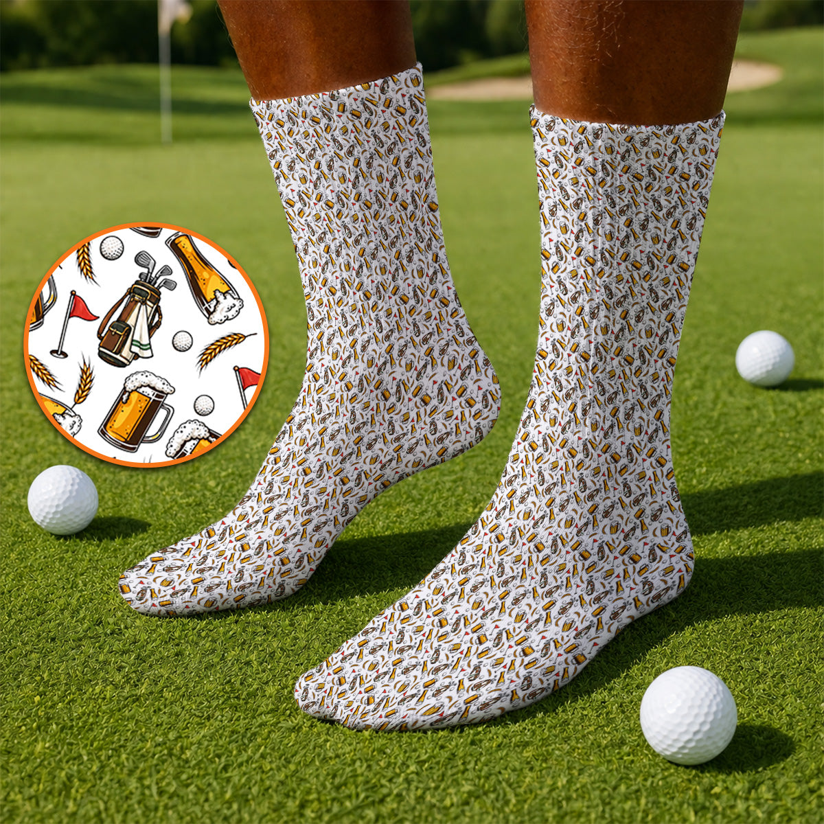 Pattern Golf And Beer Socks, Funny Golf Sock, Golf Gift For Golfer
