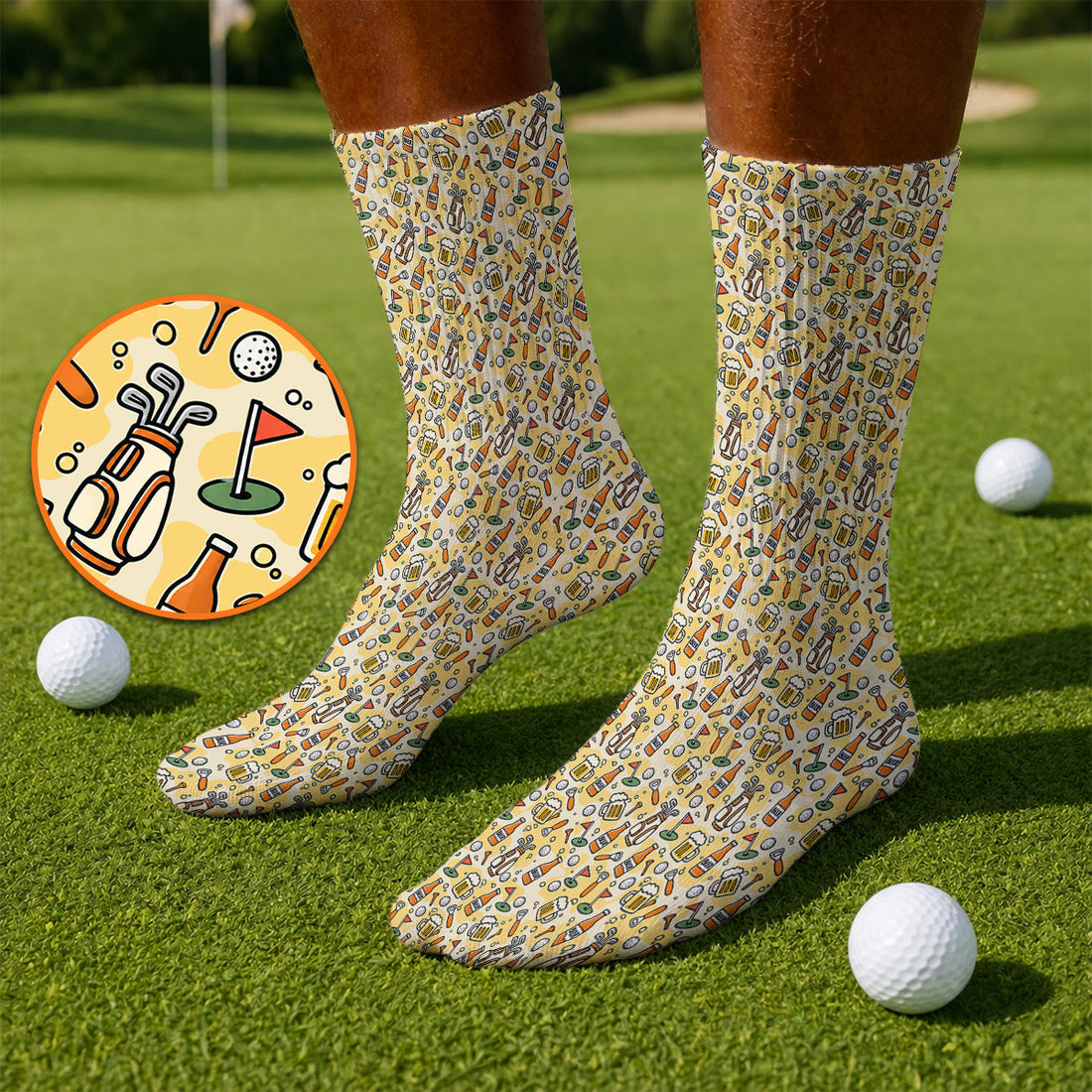 Funny Beer Pattern Golf Socks, Retro Golf Clubs And Beer Golf Sock, Unique Golfing Gift For Golfers
