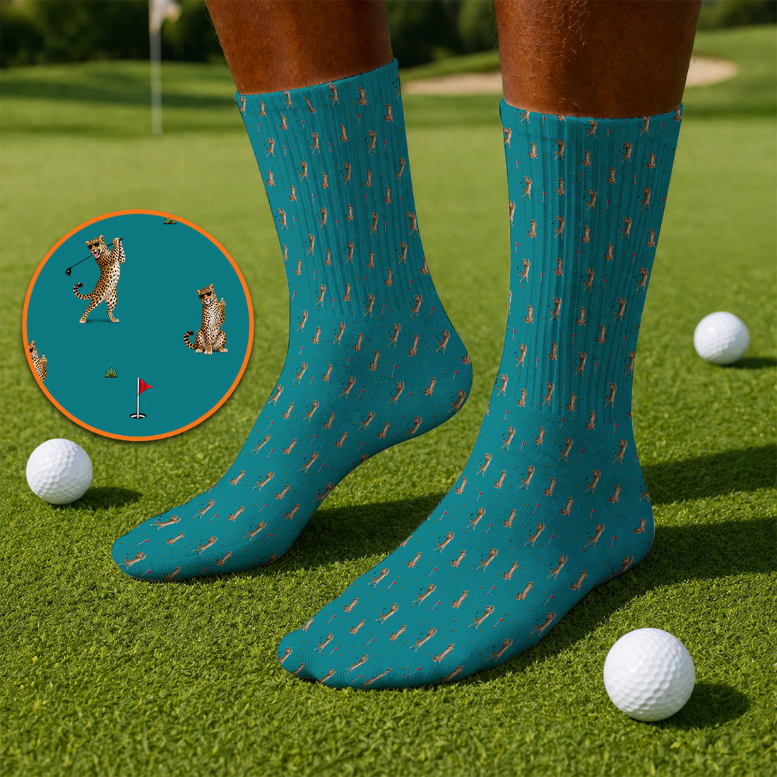 Leopard Golf Socks, Funny Leopard Golf Pattern Sock, Golf Gift For Golfers
