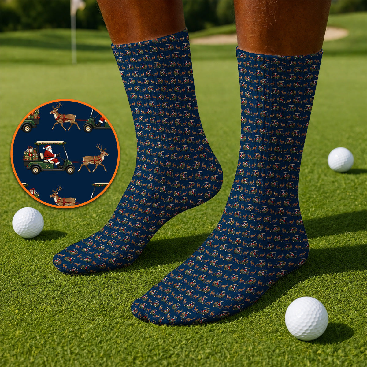 Santa Reindeer Golf Cart Socks, Xmas Pattern Golf Sock, Crazy Christmas Golf Gift
