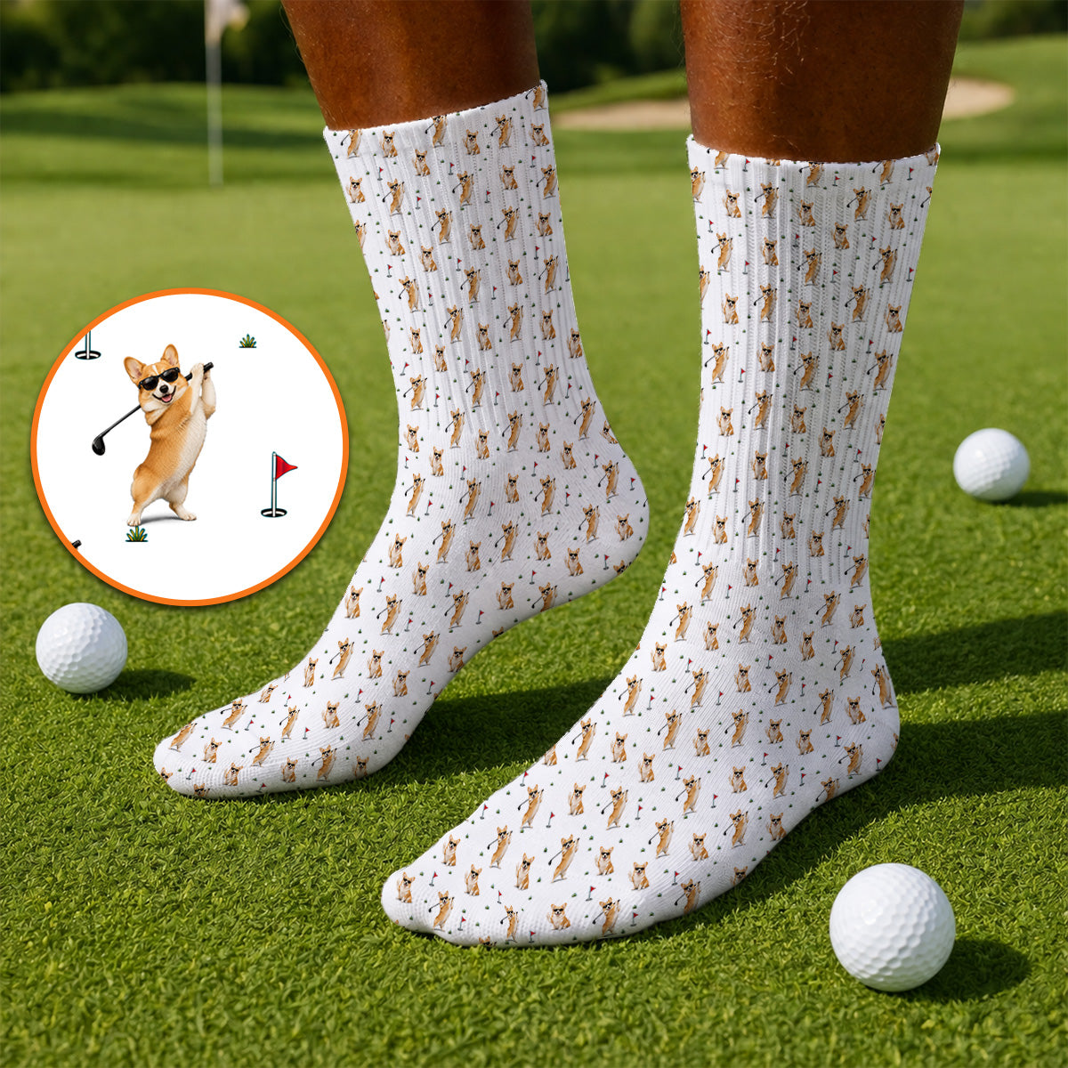 Funny Corgi Pattern Golf Socks, Pembroke Welsh Corgi Golf Sock, Golf Gift For Golfer