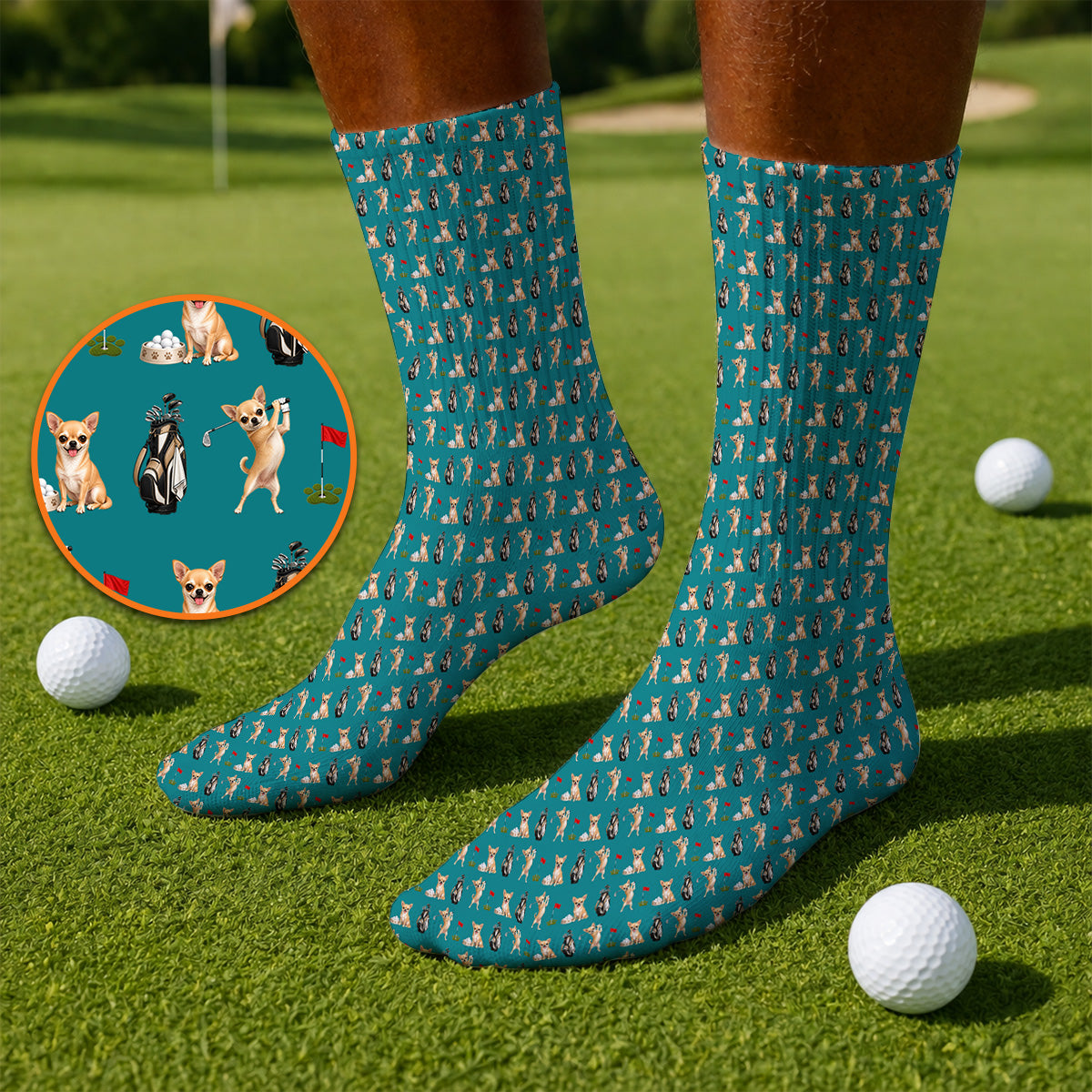 Chihuahua Golf Socks, Cute Chihuahua Golf Pattern Sock for Dog Lovers, Funny Golf Gift For Golfer
