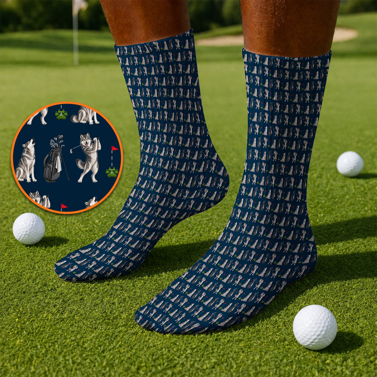 Wolf Golf Socks, Funny Wolf Golf Pattern Sock, Wildlife Lover Golf Gift for Golfer