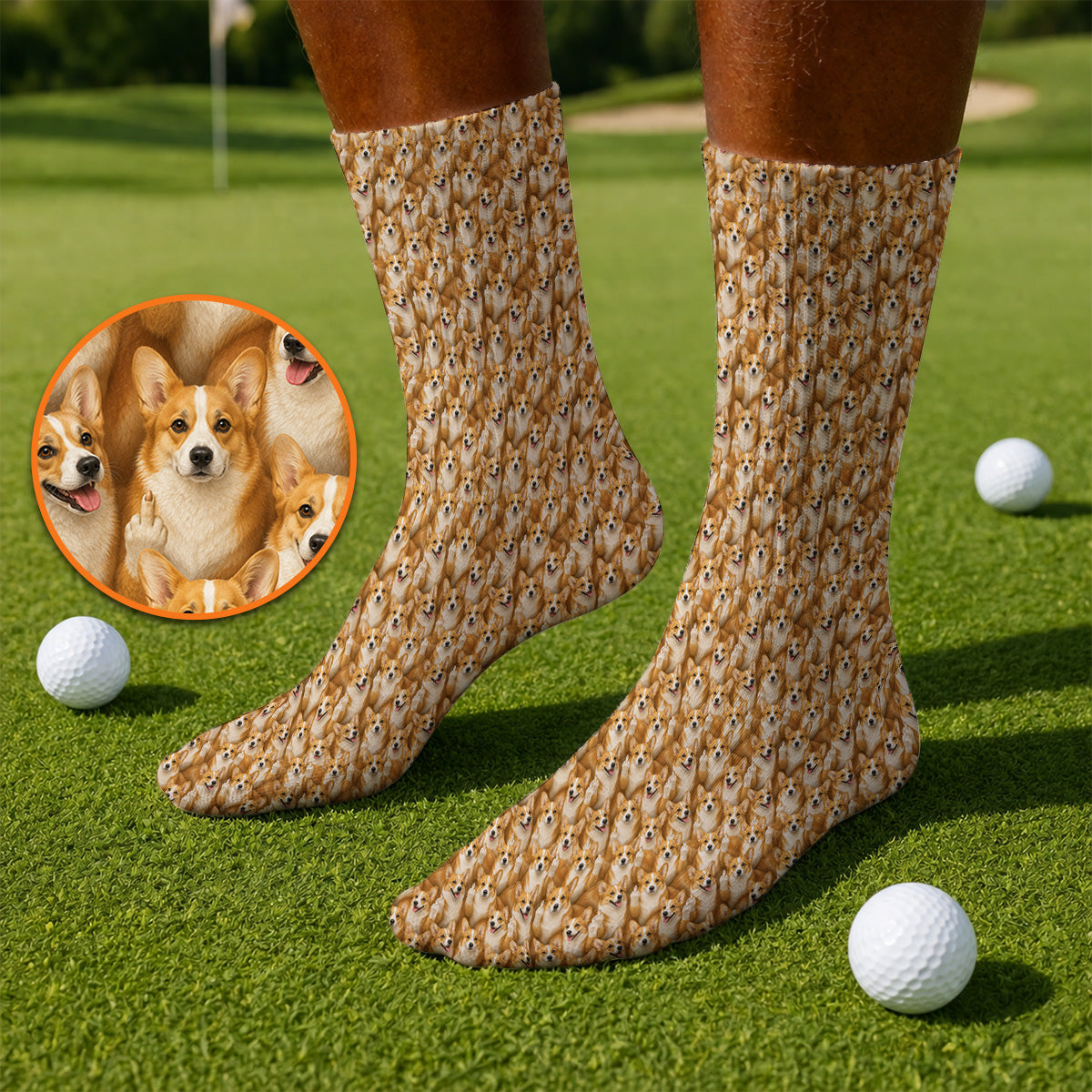 Crazy Corgi Golf Socks, Corgi Pattern Golf Sock, Golf Gift For Golfer