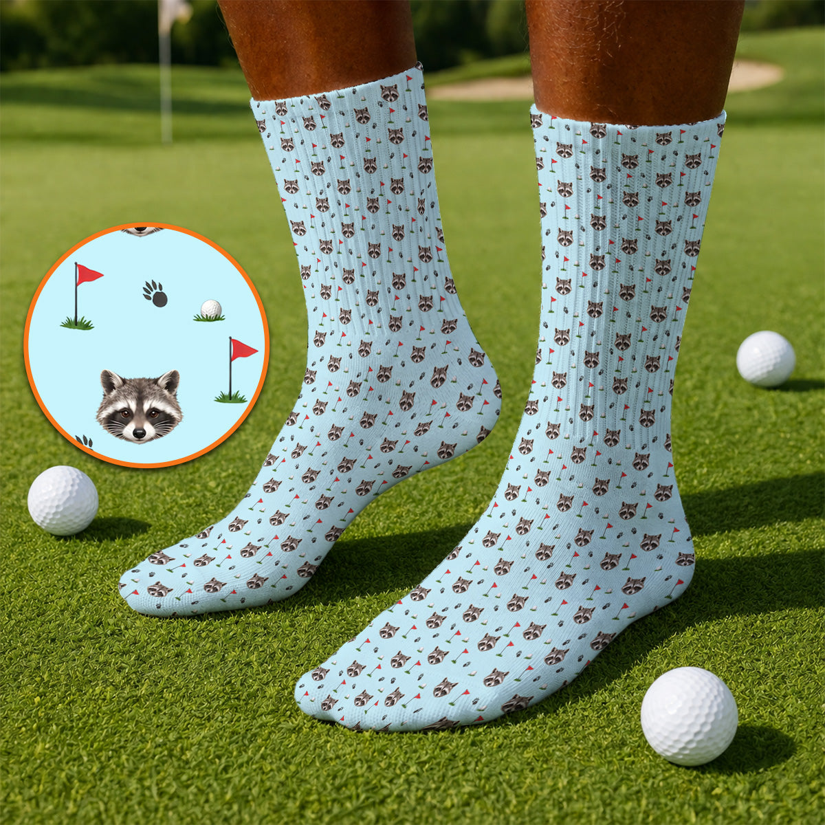 Funny Raccoon Golf Socks, Raccoon Pattern Golf Sock, Golf Gift For Golfers