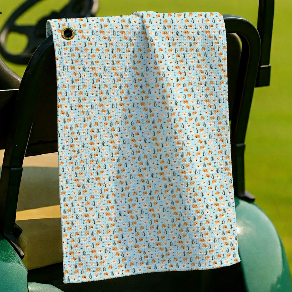 Pomeranian Golf Towels, Fluffy Pom Dog & Golf Pattern Towel, Funny Golf Gift For Golfer
