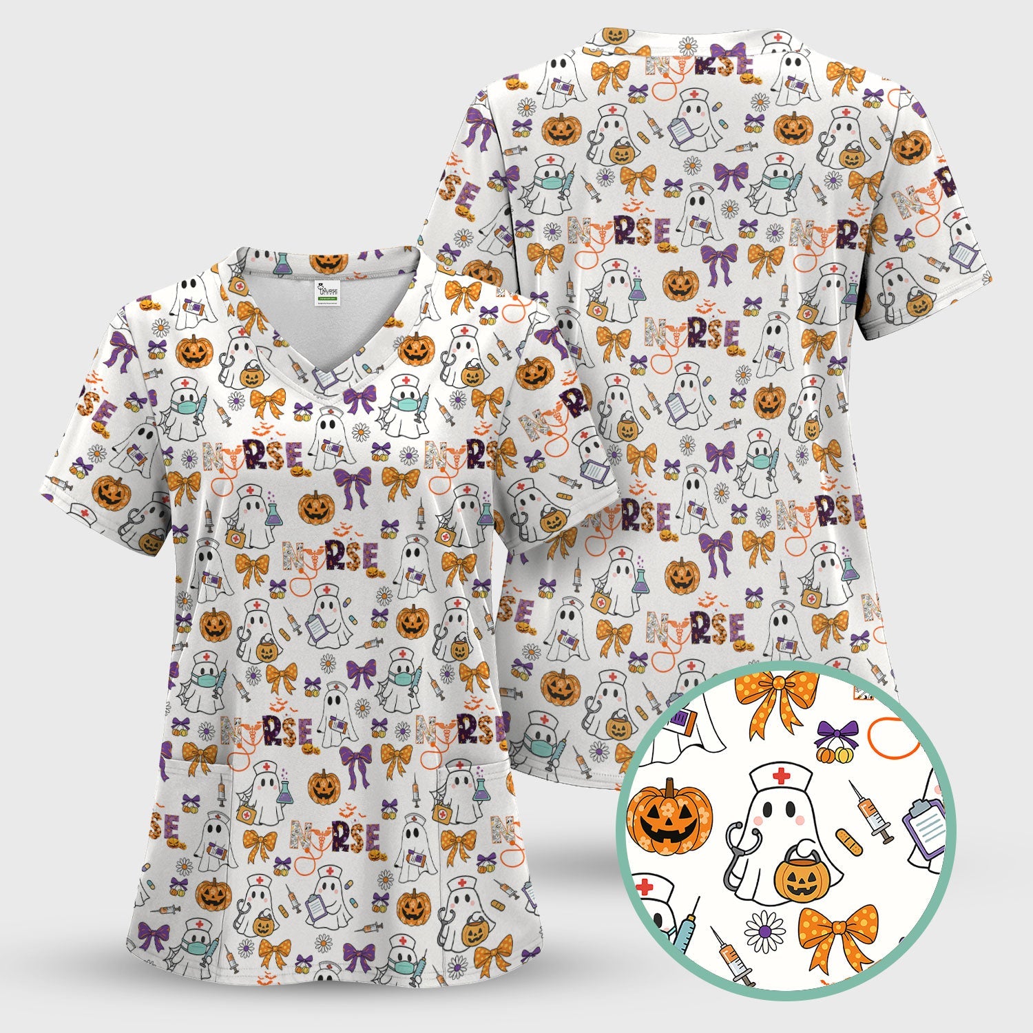 Halloween Nurse Shirt for Women - Cute Ghost Pumpkin Medical Graphic Tee - Gift for RN LPN CNA