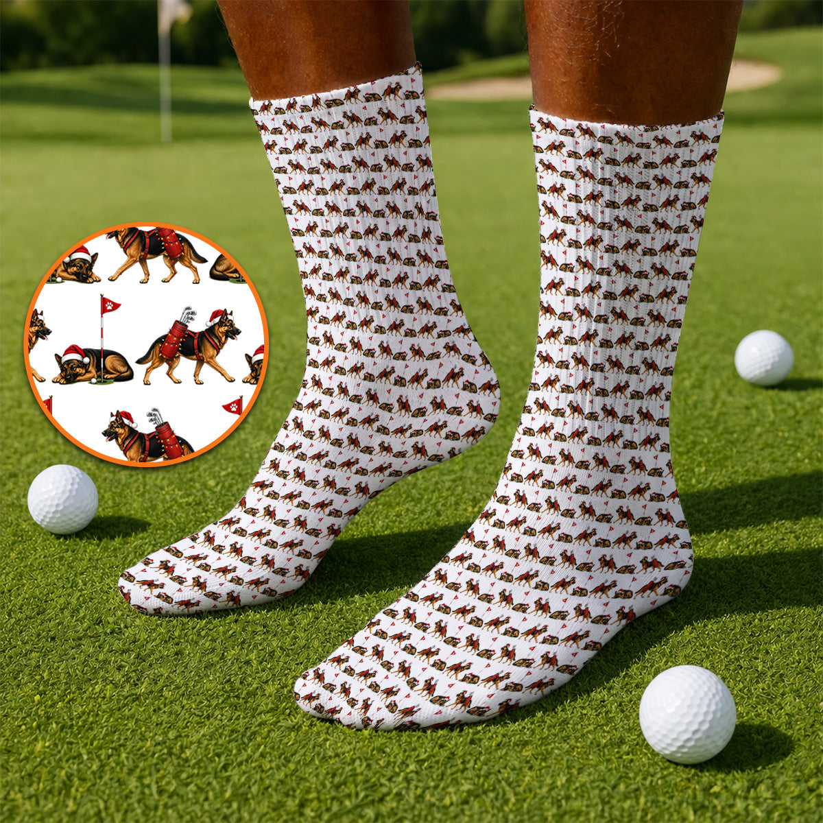 German Shepherd Christmas Golf Socks, German Shepherd Pattern Golf Sock, Holiday Golf Gift for Dog Lovers