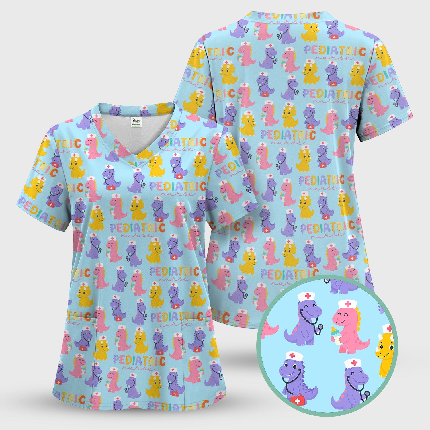 Funny Dinosaur Nurse Shirt - Cute T-Rex with Stethoscope & Medical Kit Graphic Tee - Multiple Color Options Gift for Women PEDS RN LPN