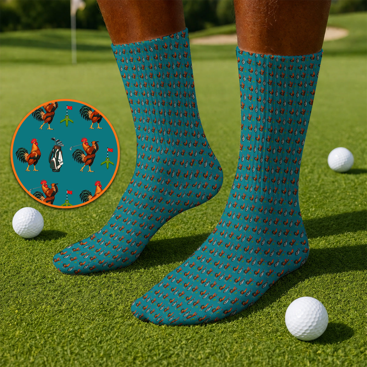 Funny Rooster Golf Socks, Rooster Pattern Golf Sock For Chicken Lovers, Golf Gift For Golfers