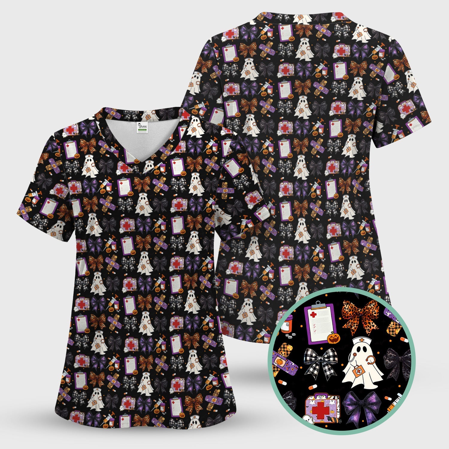 Cute Halloween Shirt for Nurses - Spooky Ghost Pumpkin & Medical Icons Graphic Tee - Gift for RN LPN CNA