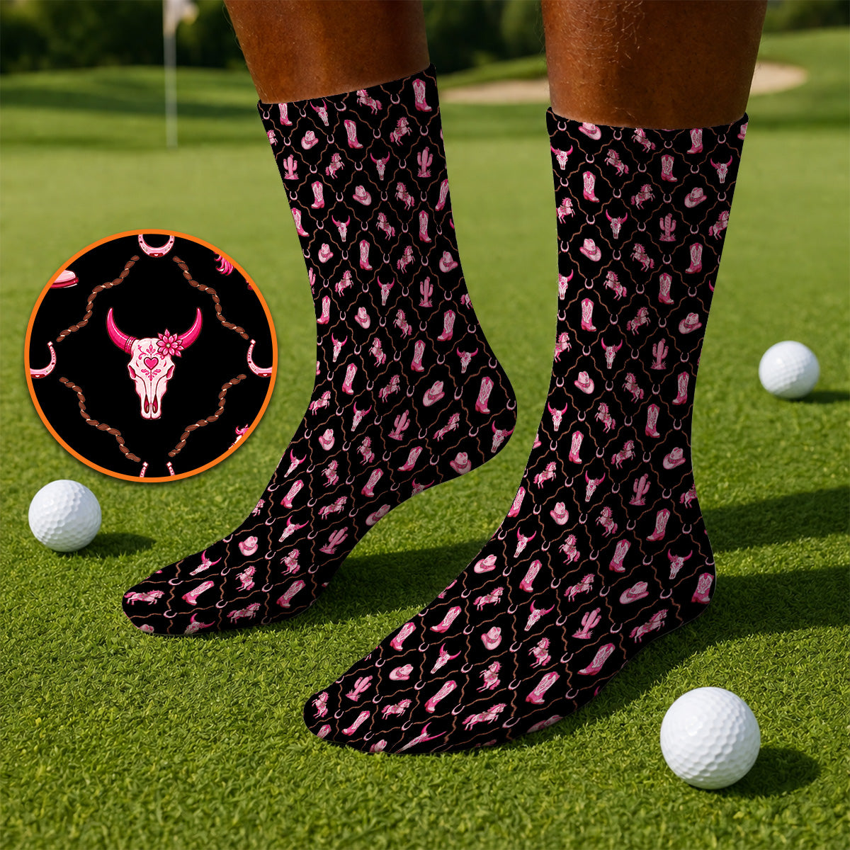 Pink Cowgirl Golf Socks, Western Rodeo Pattern Golf Sock, Funny Golf Gift For Golfers