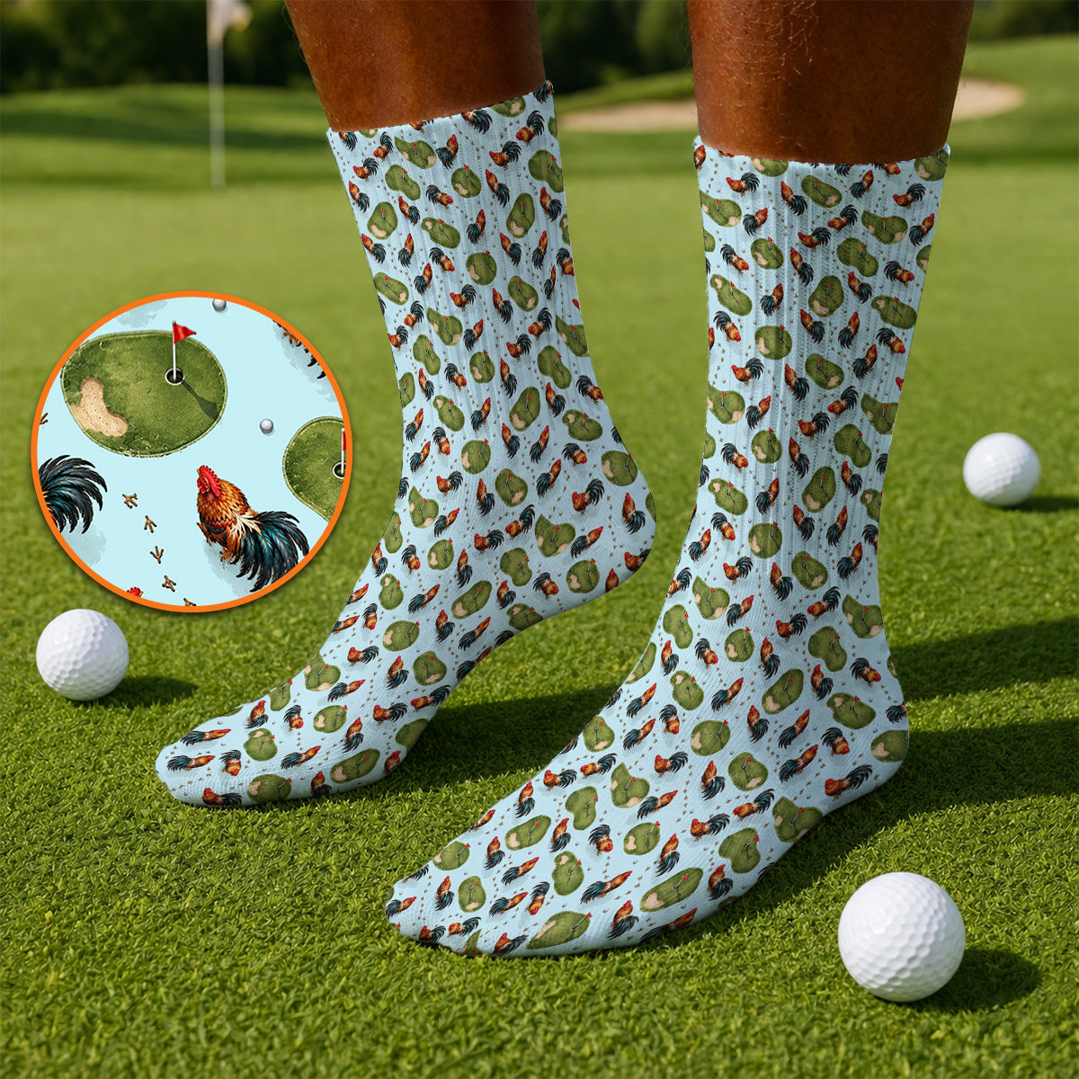 Vintage Rooster Golf Socks, Chicken Pattern Golf Sock For Rooster Lovers, Golf Gift For Golfers