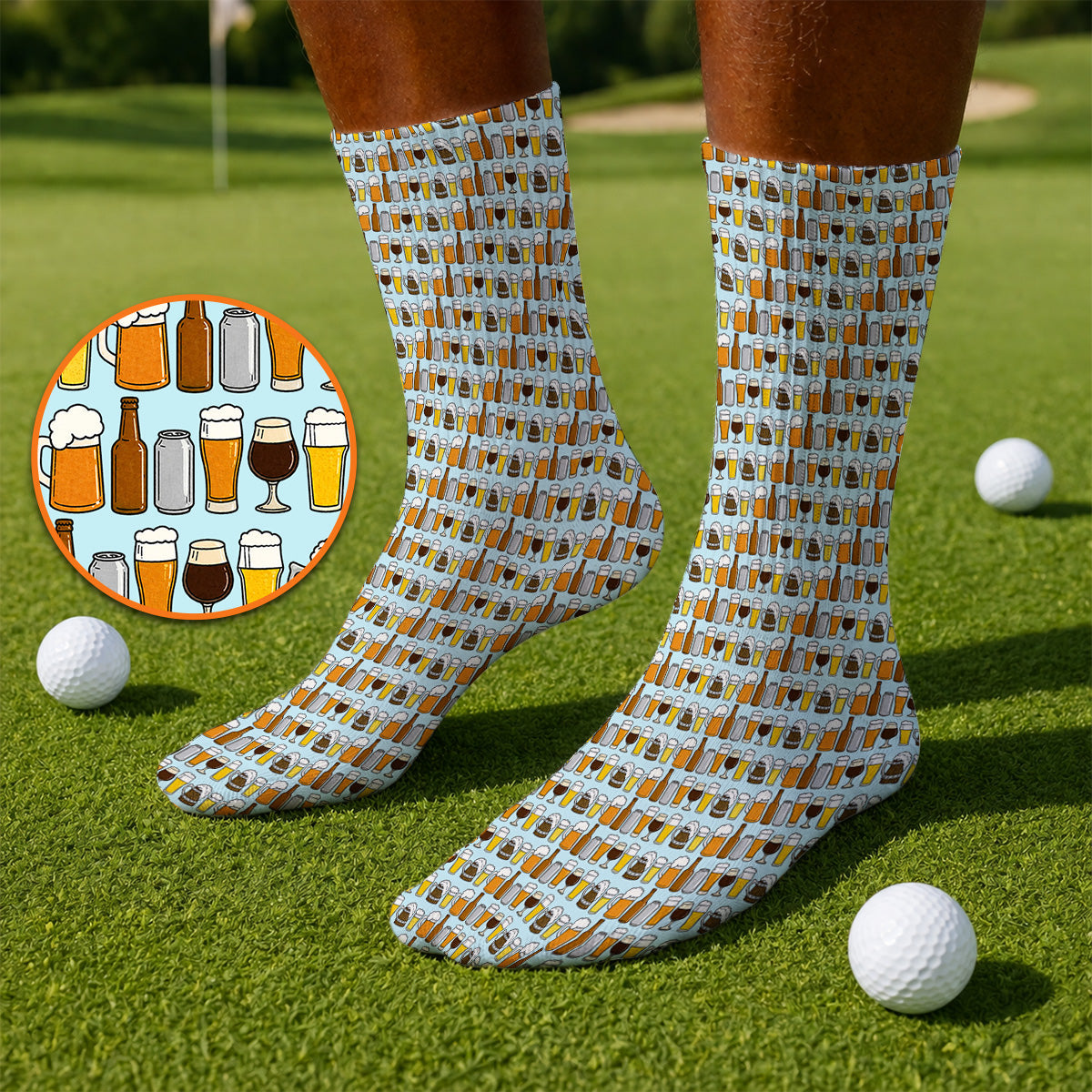 Beer Pattern Golf Socks, Funny Beer Lover Golf Sock, Golf Gift For Beer Lovers