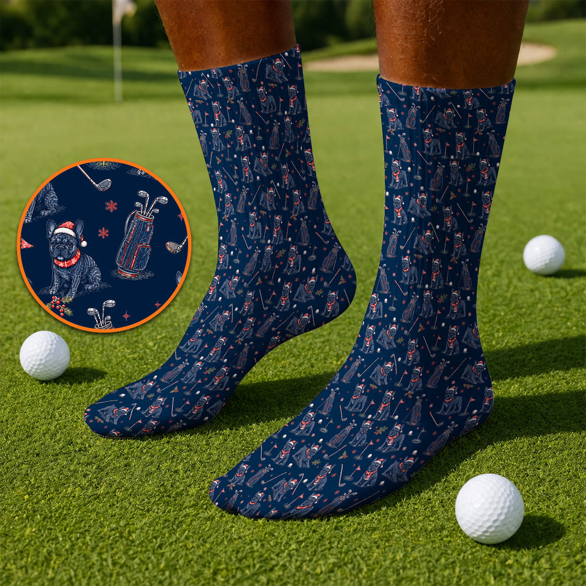 French Bulldog Christmas Golf Socks, Vintage Holiday Dog Pattern Golf Sock, Xmas Golf Gift for Golfers