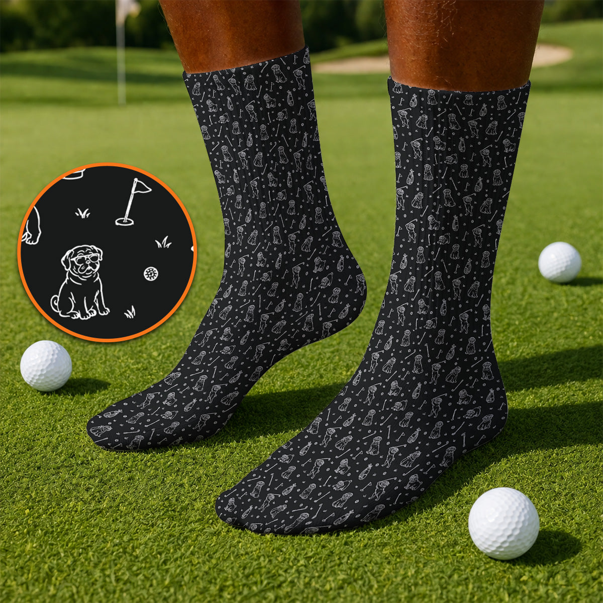 Crazy Pug Golf Socks, Pug Pattern Golf Sock For Dog Lovers, Golf Gift For Golfers