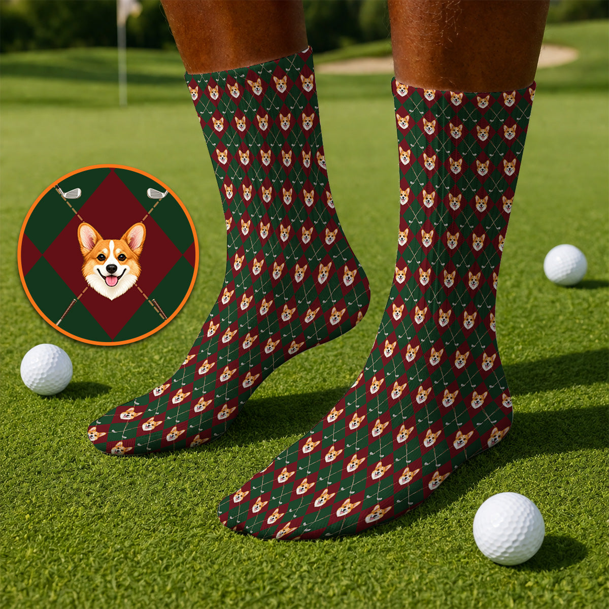 Corgi Christmas Golf Socks, Crazy Corgi Pattern Golf Sock, Xmas Golf Gift For Golfers