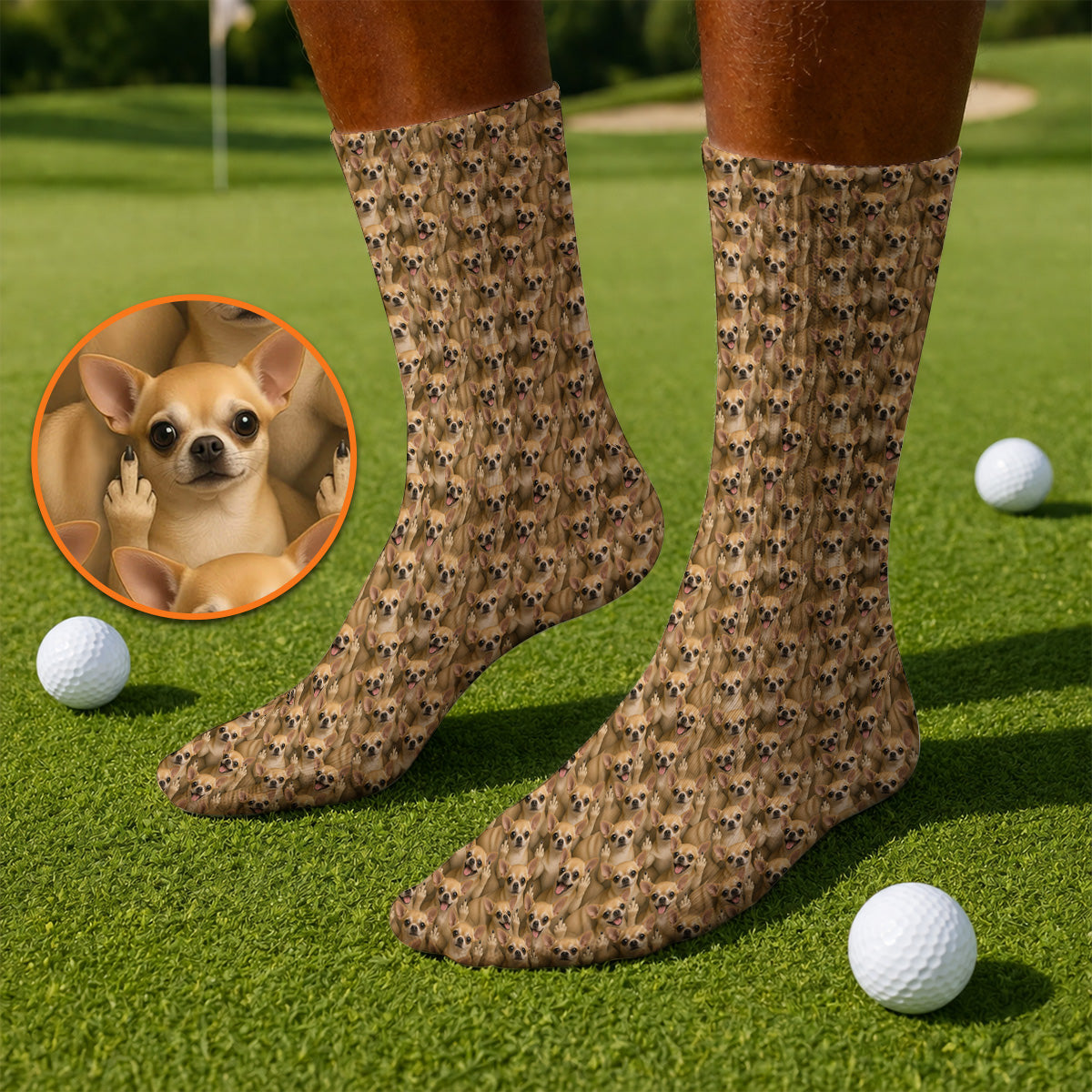 Chihuahua Middle Finger Golf Socks, Funny Chihuahua Pattern Golf Sock for Dog Lovers, Golf Gift For Golfer