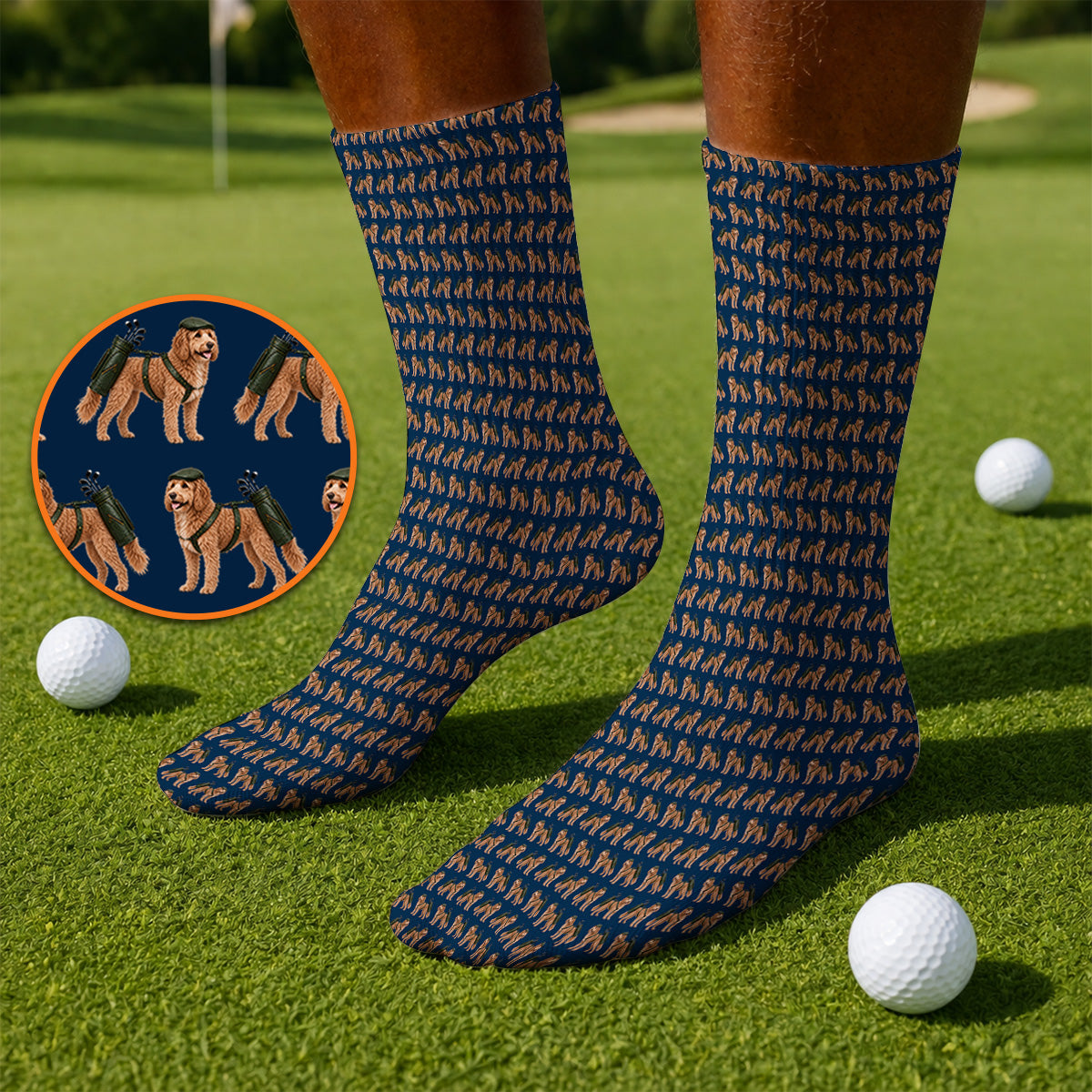 Goldendoodle Golf Socks, Funny Golfing Doodle Dog Pattern Golf Sock, Golf Gift For Golfers