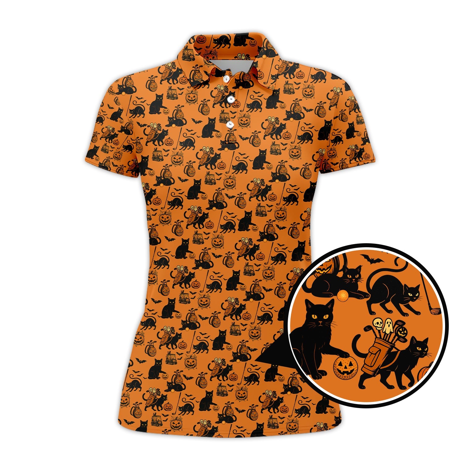 Funny Pattern Golf Shirt, Cat Golf Shirt For Golfer, Halloween Golf Shirt